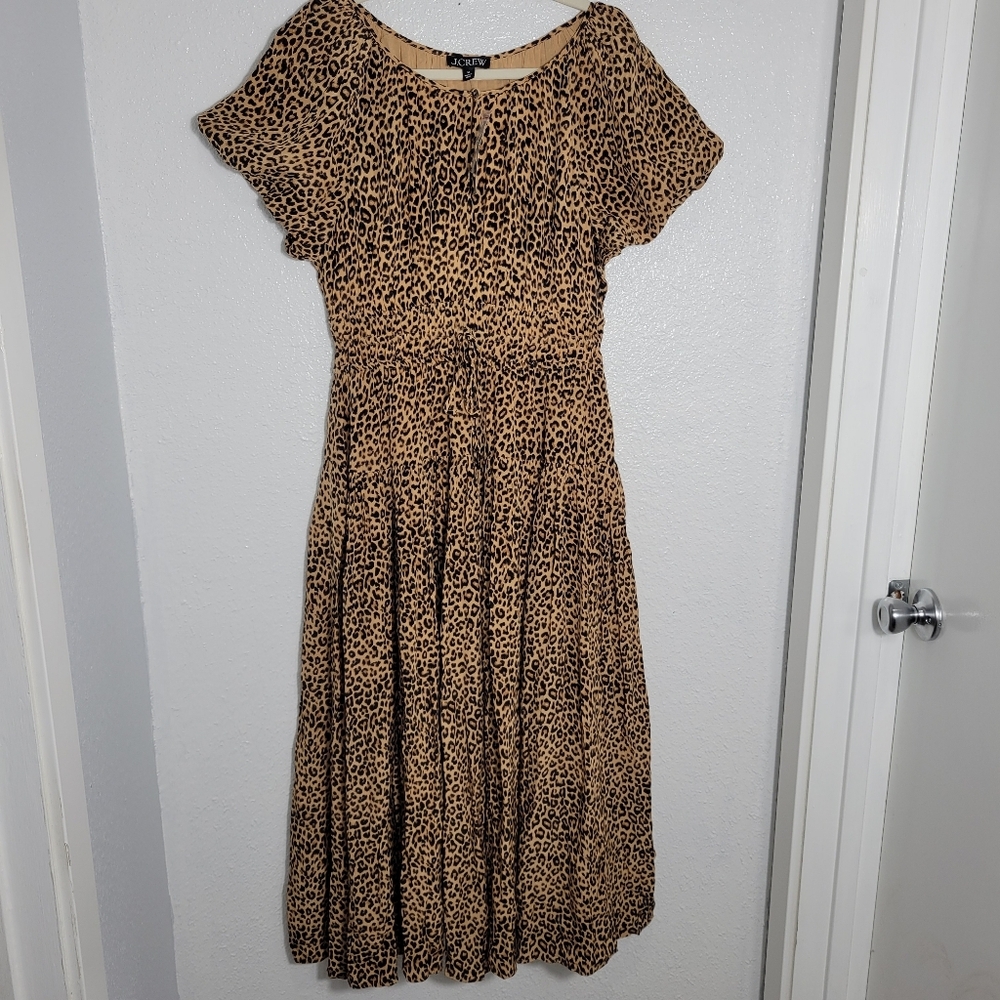 J Crew Elena Leopard Crepe De Chine Puff Sleeve Dress Size XS CD517 - Picture 5 of 10